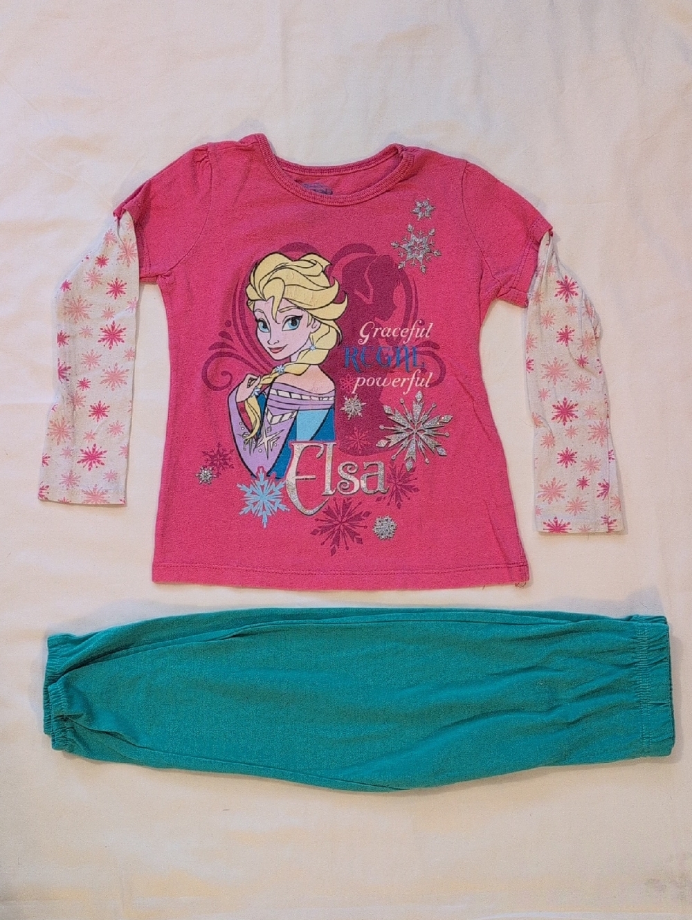 Disney Frozen Elsa Girls Size 5 Outfit Shirt + Carter’s Green Joggers Bundle